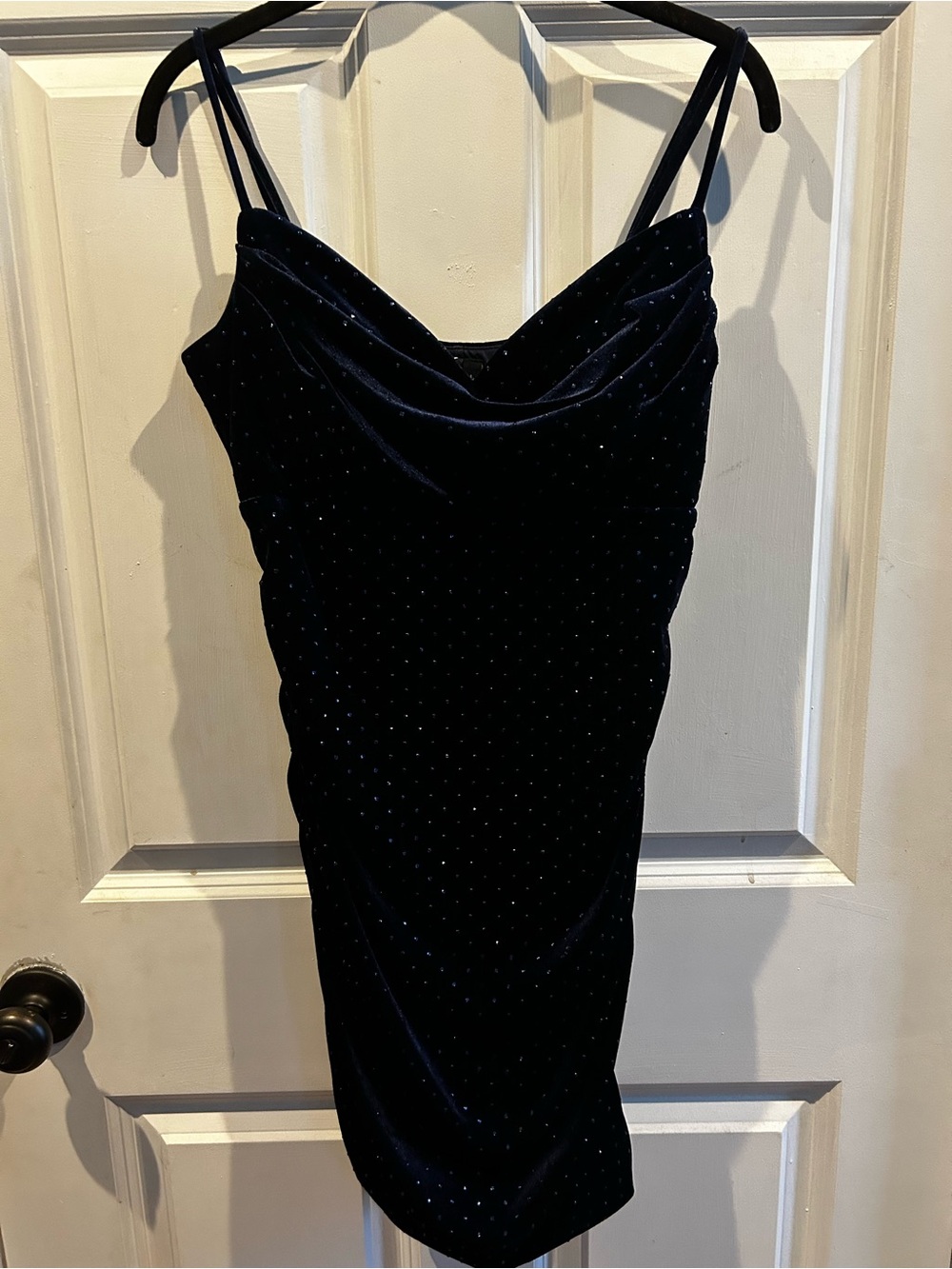 Windsor Black Velvet Cowl Neck Mini with Sparkle Dots